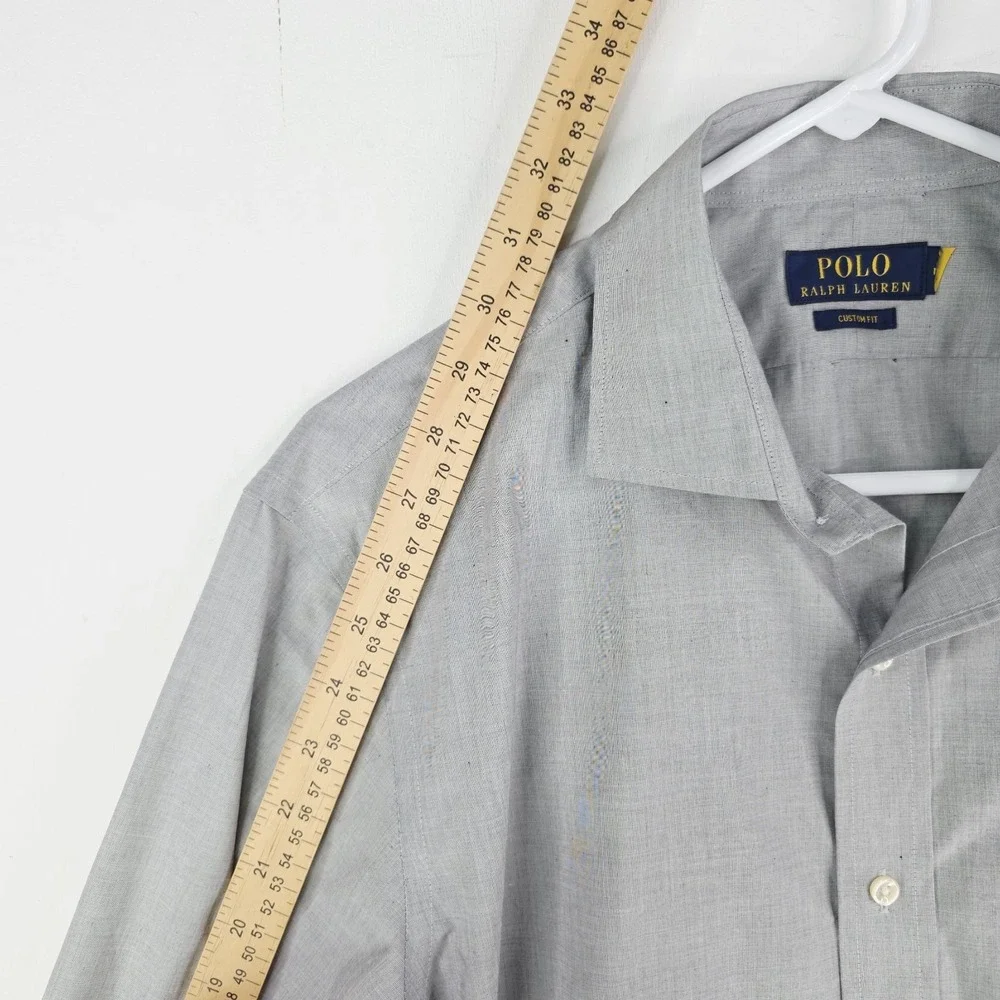 Polo Ralph Lauren Men's Medium Gray W/Black Dots Custom-Fit Oxford‎ Shirt Read